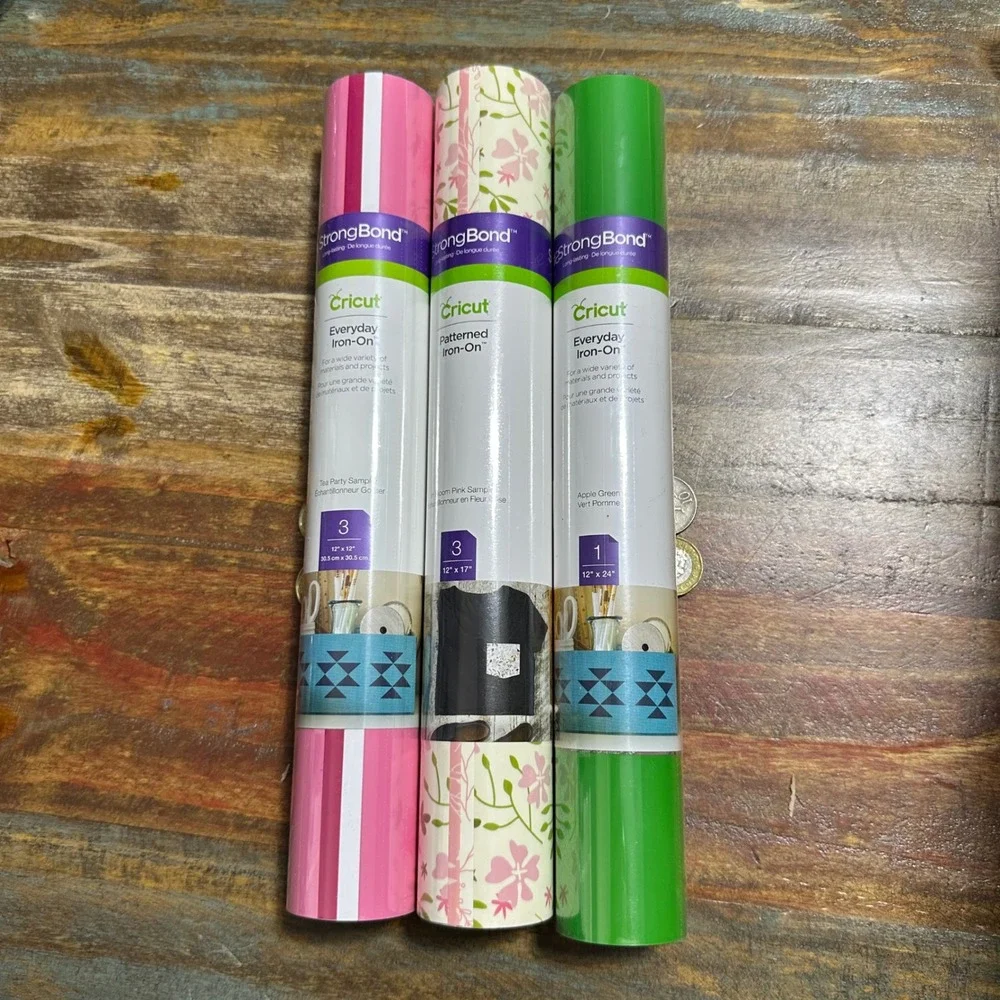 Cricut StrongBond Iron-On Vinyl Bundle Tea Party In Bloom Pink Apple Green 3pk